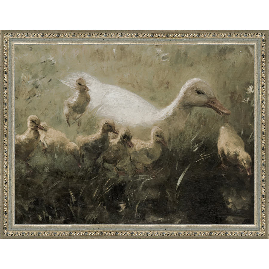SA320-DUCKLINGS Hand framed in an ornate dark silver frame. Finished Size: W 13.25 in x H 10.25 in