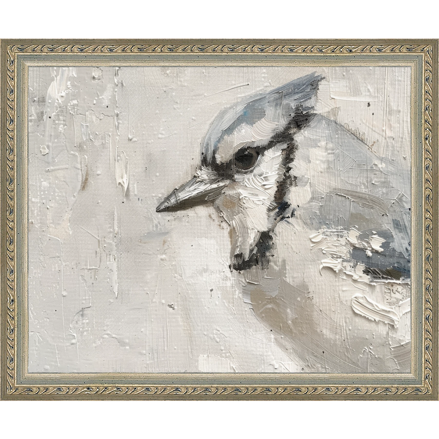 SA321-MISTER JAY Hand framed in an ornate dark silver frame. Finished Size: W 11.25 in x H 9.25 in