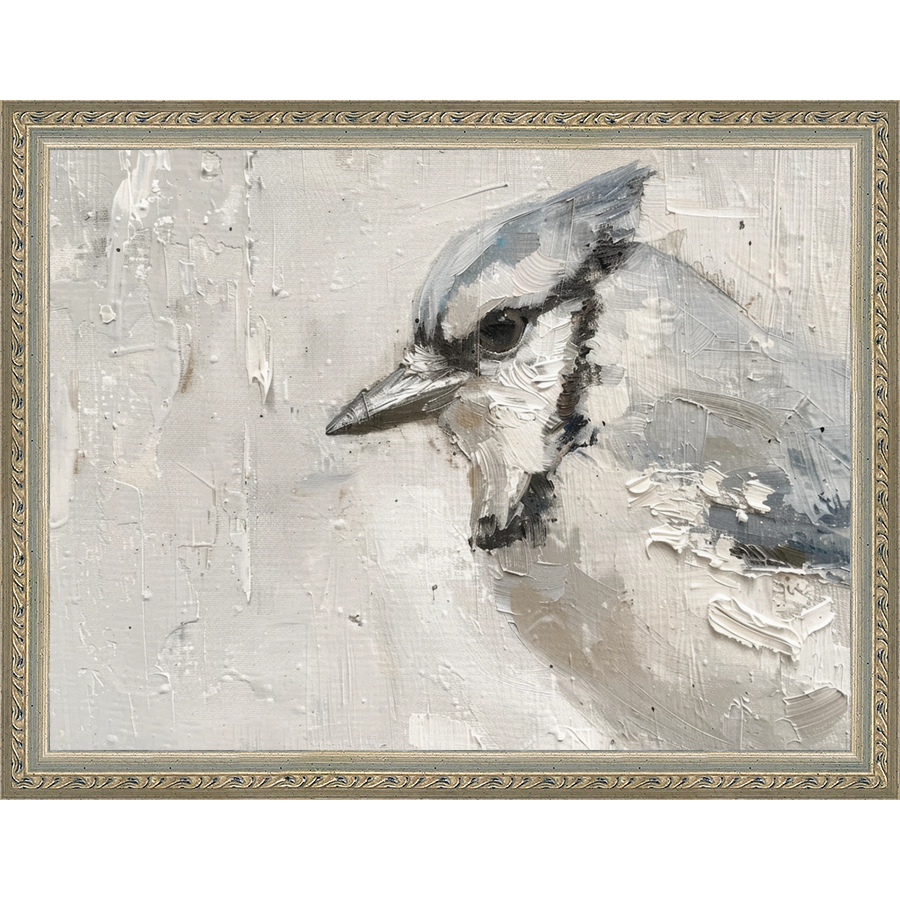 SA321-MISTER JAY Hand framed in an ornate dark silver frame. Finished Size: W 13.25 in x H 10.25 in