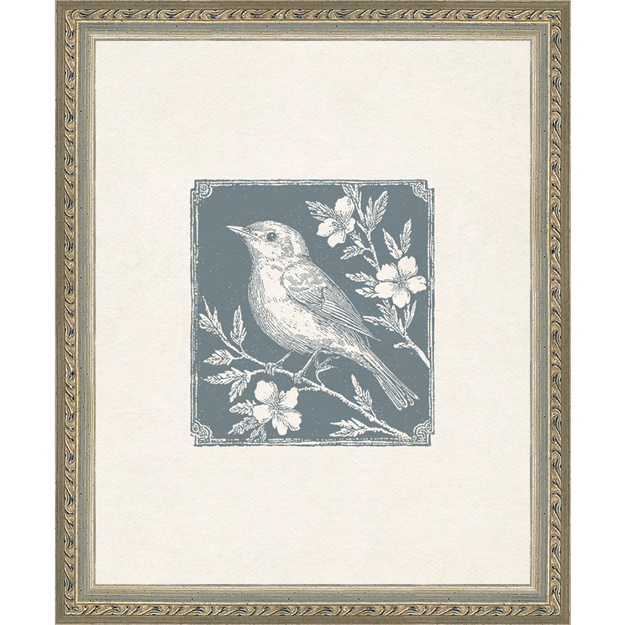 SA323-SONGBIRD II Hand framed in an ornate dark silver frame. Finished Size: W 9.25 in x H 11.25 in