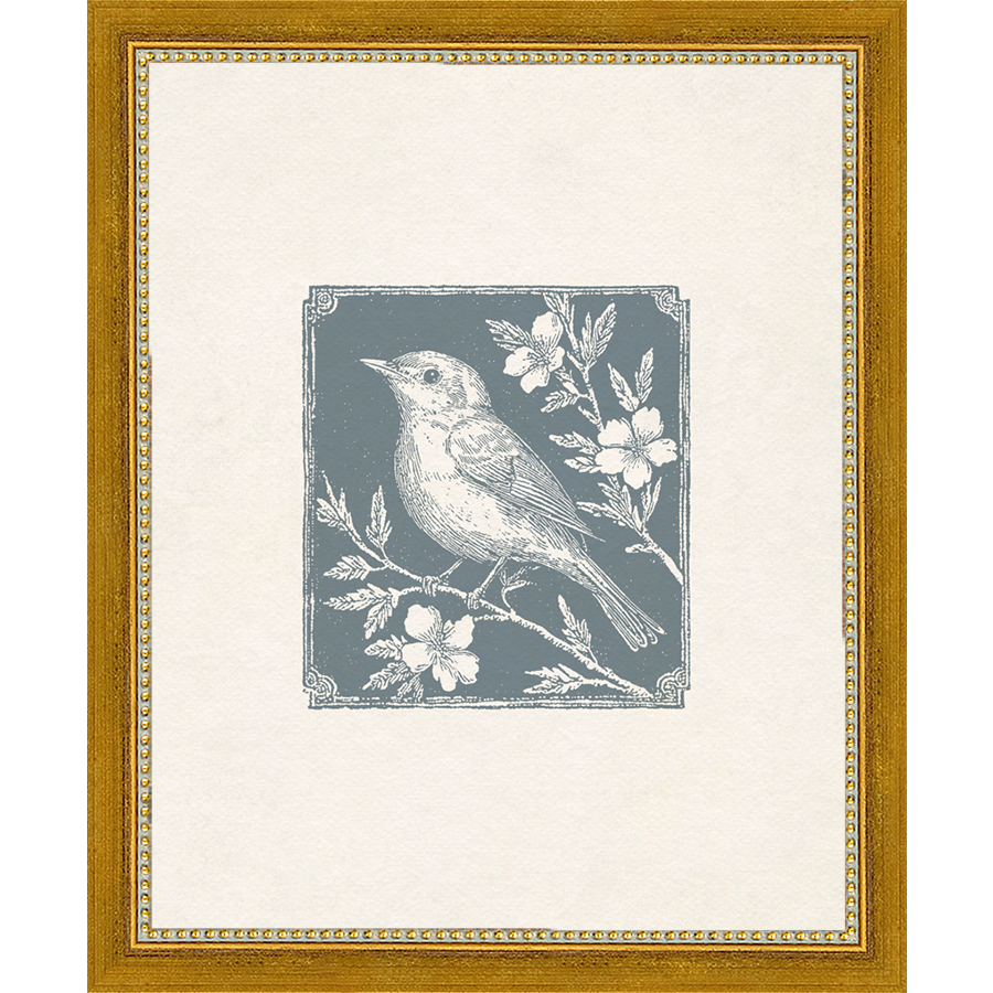 SA323-SONGBIRD II Hand framed in a transitional gold frame. Finished Size: W 9.25 in x H 11.25 in