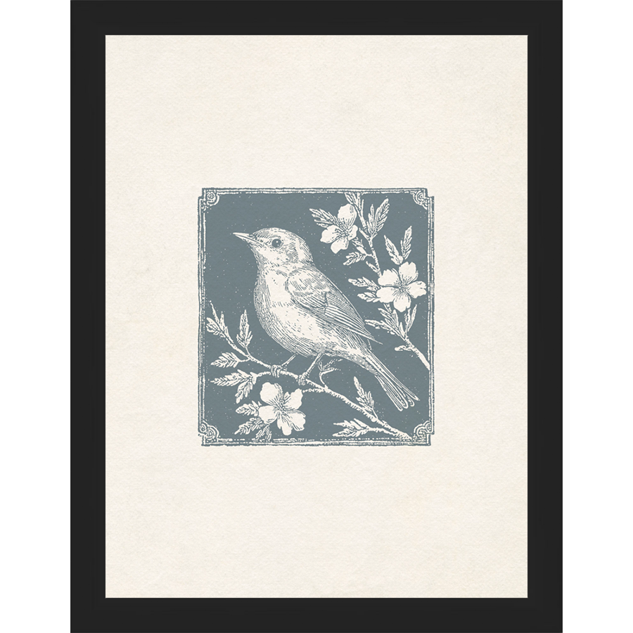 SA323-SONGBIRD II Hand framed in a matte black frame. Finished Size: W 10.25 in x H 13.25 in