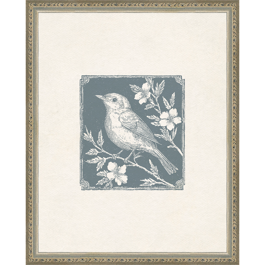 SA323-SONGBIRD II Hand framed in an ornate dark silver frame. Finished Size: W 12.25 in x H 15.25 in