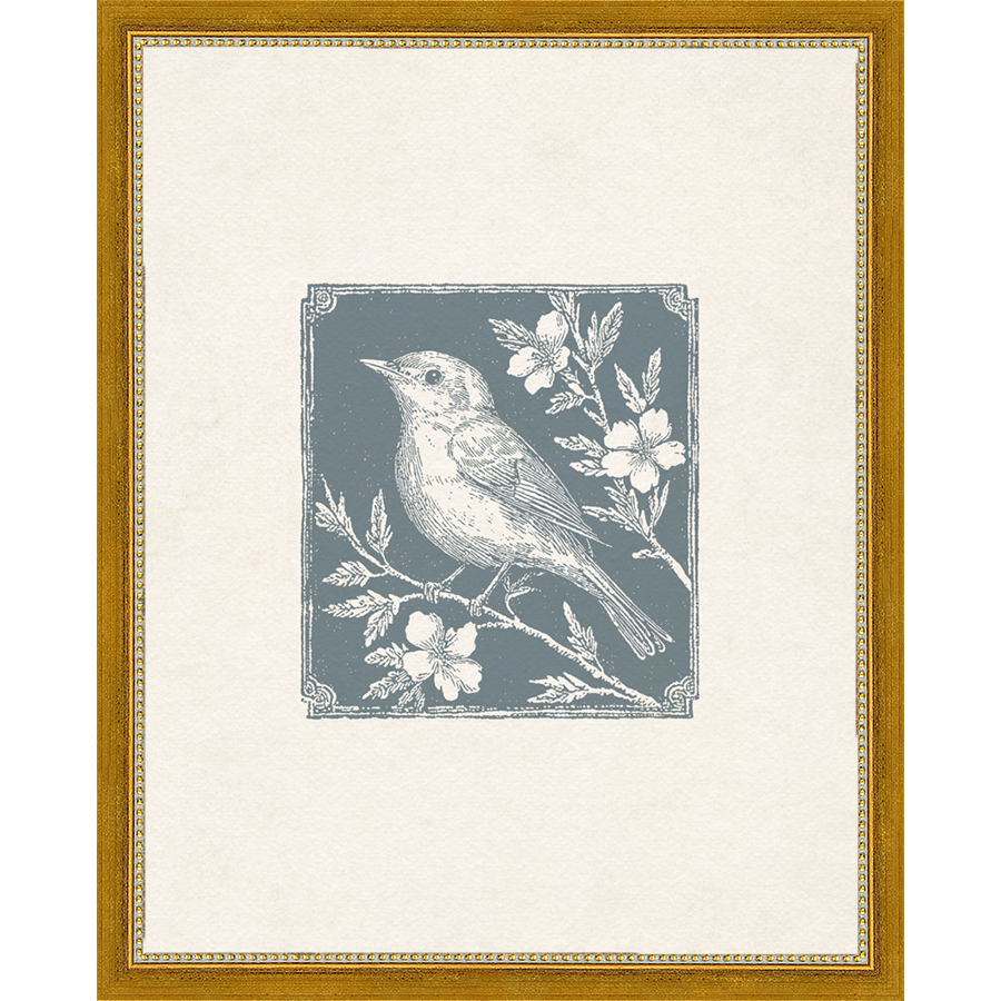 SA323-SONGBIRD II Hand framed in a transitional gold frame. Finished Size: W 12.25 in x H 15.25 in