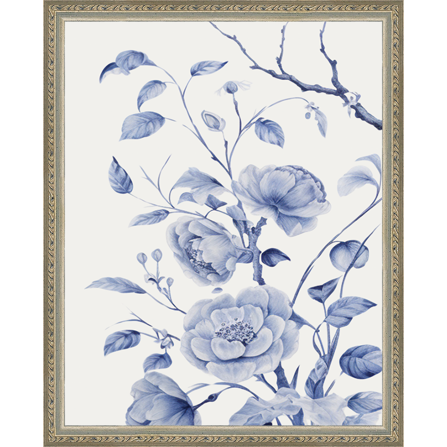 SA324-BIRD IN TREE TRIPTYCH I Hand framed in an ornate dark silver frame. Finished Size: W 12.25 in x H 15.25 in