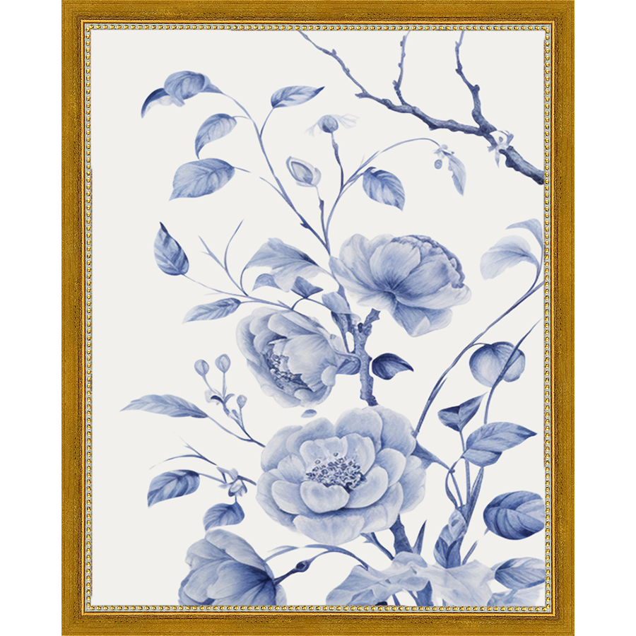 SA324-BIRD IN TREE TRIPTYCH I Hand framed in a transitional gold frame. Finished Size: W 12.25 in x H 15.25 in