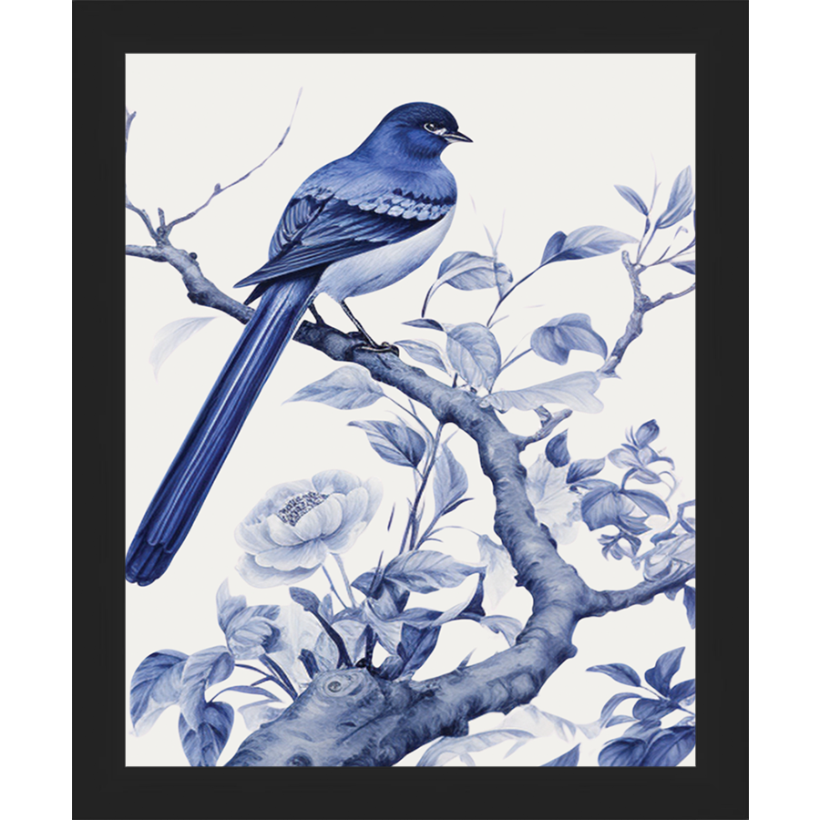 SA325-BIRD IN TREE TRIPTYCH II Hand framed in a matte black frame. Finished Size: W 9.25 in x H 11.25 in