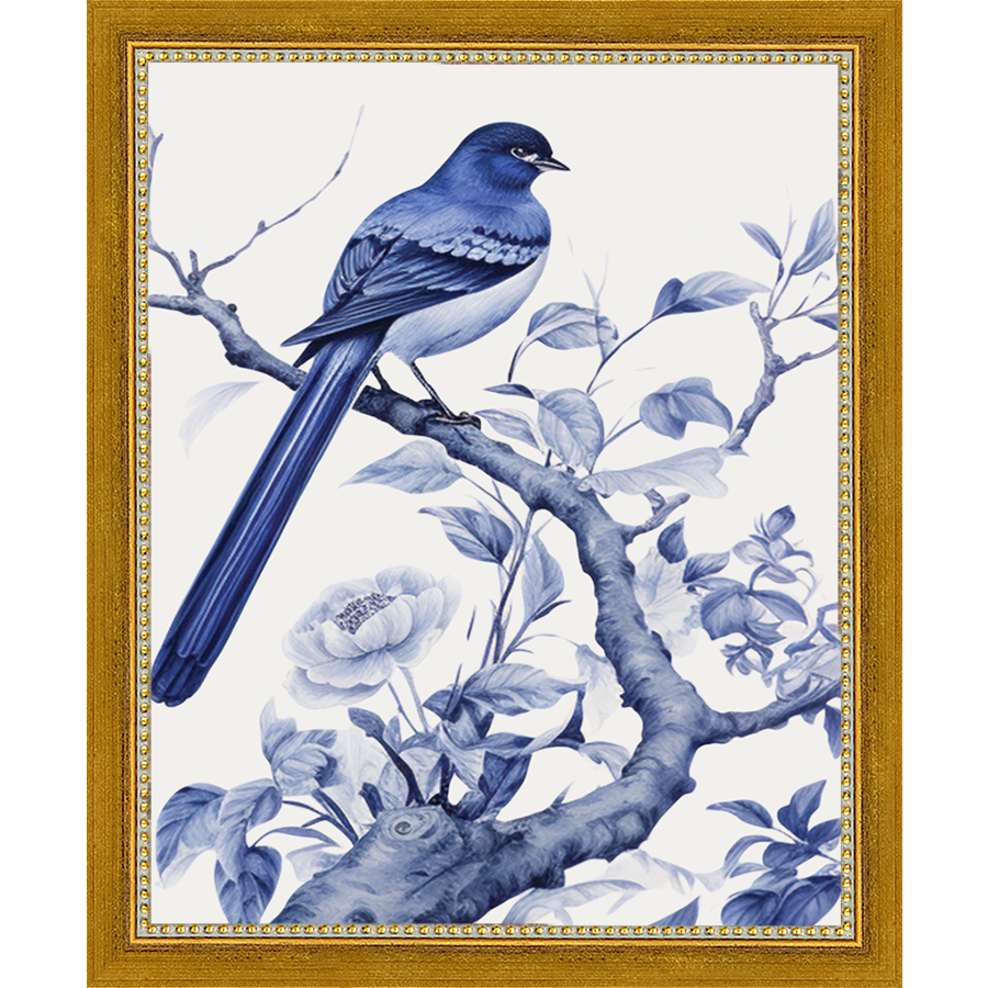 SA325-BIRD IN TREE TRIPTYCH II Hand framed in a transitional gold frame. Finished Size: W 9.25 in x H 11.25 in