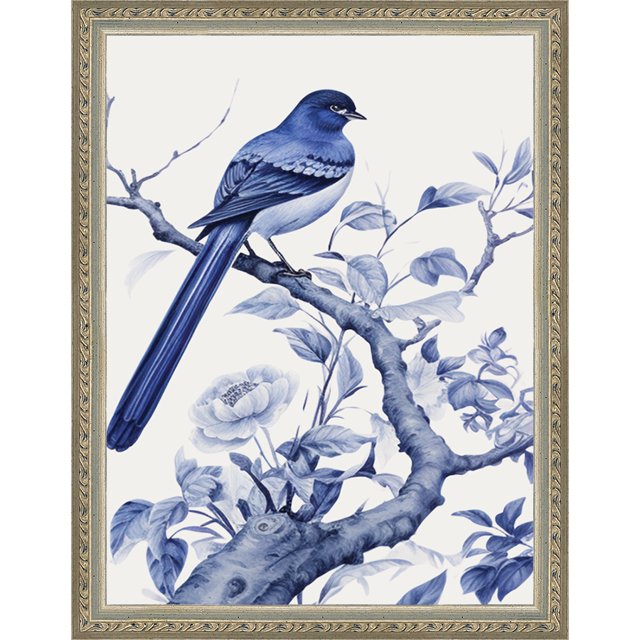 SA325-BIRD IN TREE TRIPTYCH II Hand framed in an ornate dark silver frame. Finished Size: W 10.25 in x H 13.25 in