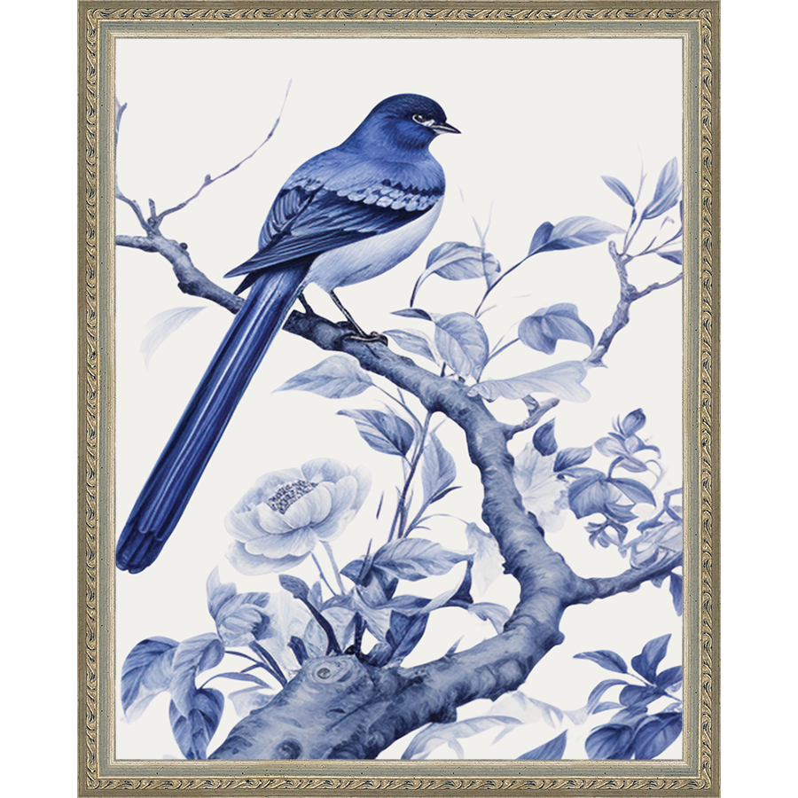 SA325-BIRD IN TREE TRIPTYCH II Hand framed in an ornate dark silver frame. Finished Size: W 12.25 in x H 15.25 in