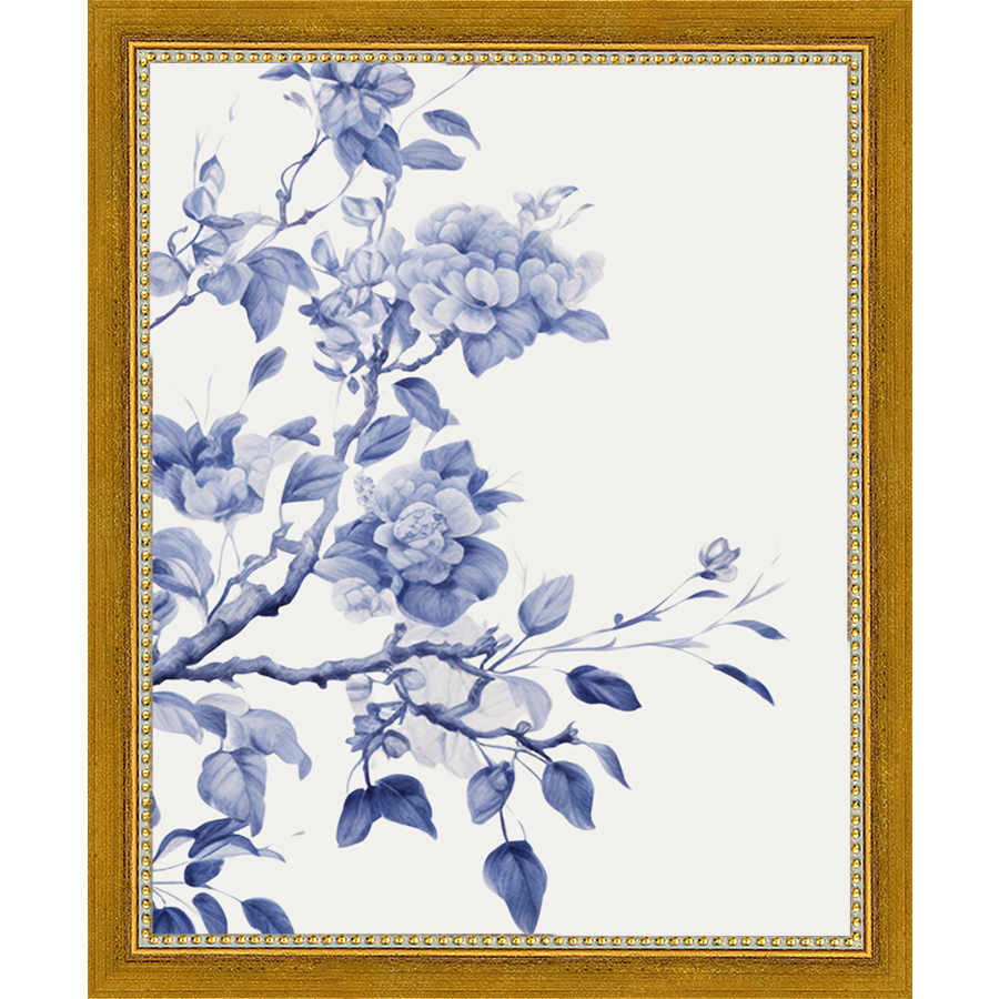 SA326-BIRD IN TREE TRIPTYCH III Hand framed in a transitional gold frame. Finished Size: W 9.25 in x H 11.25 in