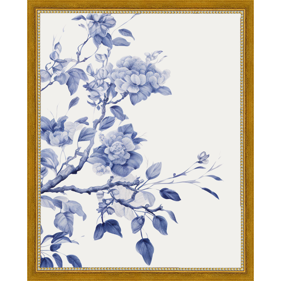 SA326-BIRD IN TREE TRIPTYCH III Hand framed in a transitional gold frame. Finished Size: W 12.25 in x H 15.25 in