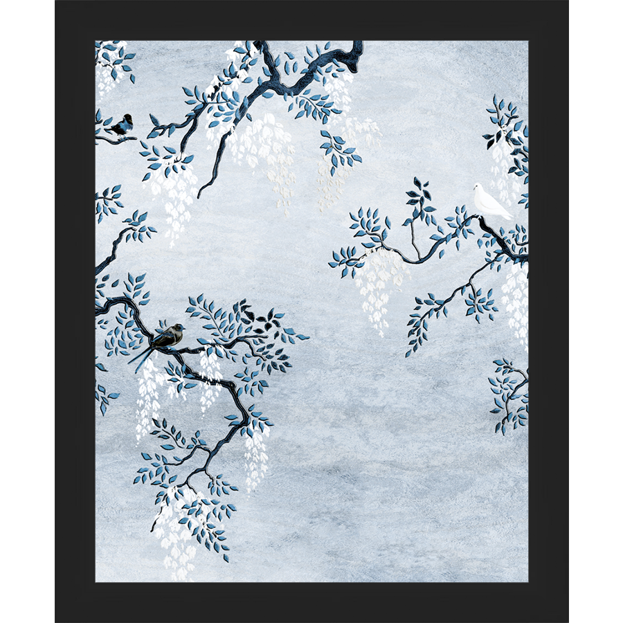 SA329-BLUE TRIPTYCH III Hand framed in a matte black frame. Finished Size: W 9.25 in x H 11.25 in