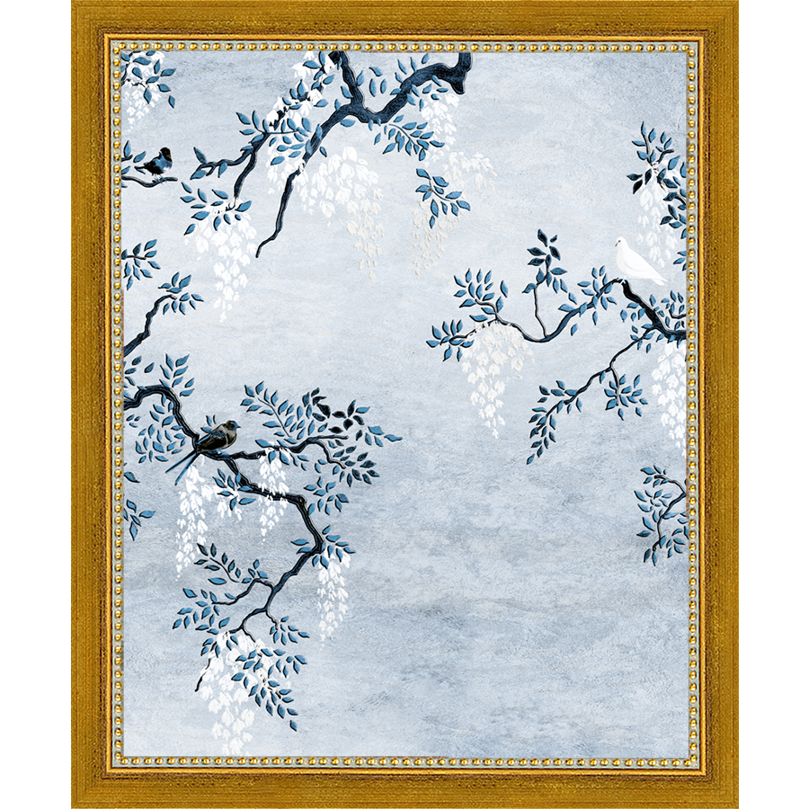 SA329-BLUE TRIPTYCH III Hand framed in a transitional gold frame. Finished Size: W 9.25 in x H 11.25 in