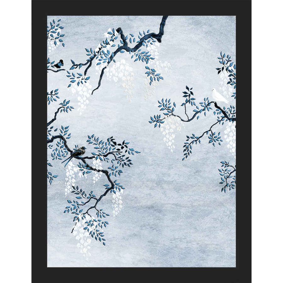 SA329-BLUE TRIPTYCH III Hand framed in a matte black frame. Finished Size: W 10.25 in x H 13.25 in