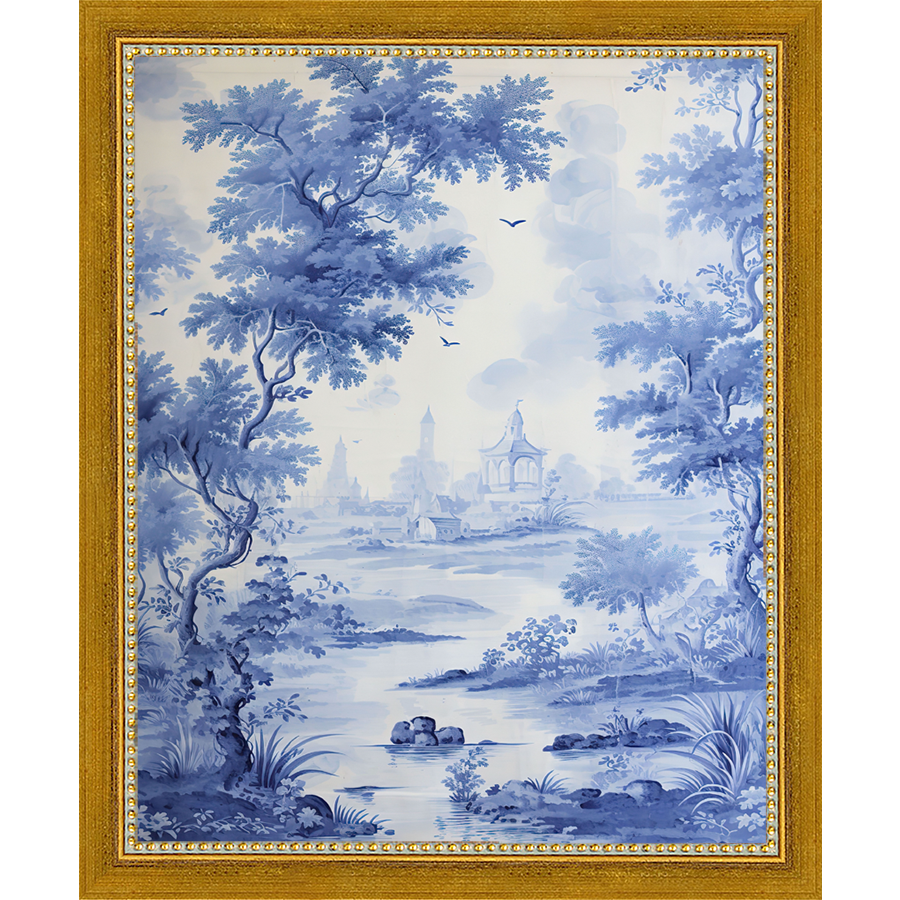 SA330-BLUE JOUY I Hand framed in a transitional gold frame. Finished Size: W 9.25 in x H 11.25 in