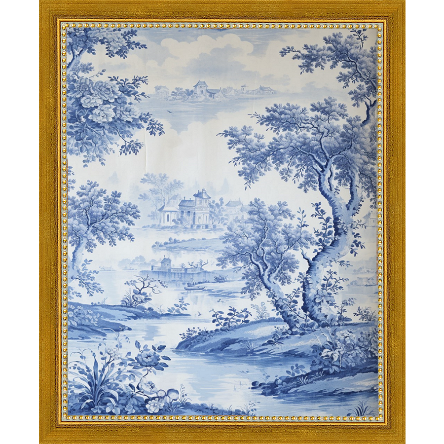 SA332-BLUE JOUY III Hand framed in a transitional gold frame. Finished Size: W 9.25 in x H 11.25 in