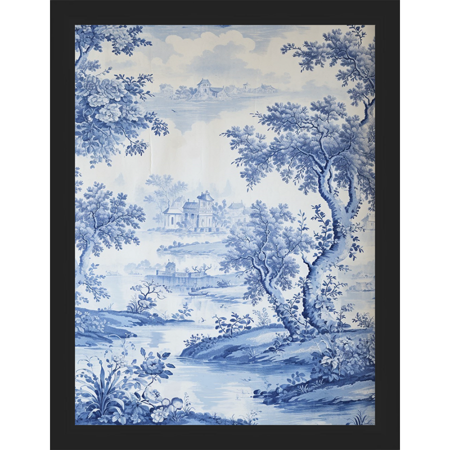 SA332-BLUE JOUY III Hand framed in a matte black frame. Finished Size: W 10.25 in x H 13.25 in