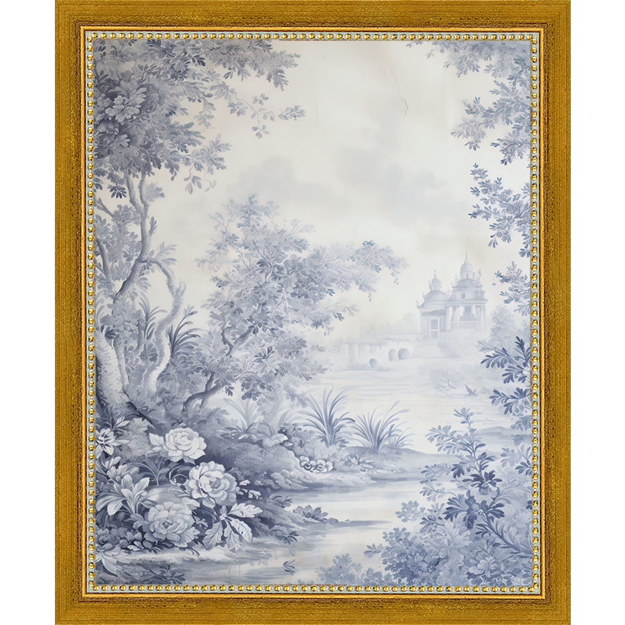 SA333-TOILE LANDSCAPE I Hand framed in a transitional gold frame. Finished Size: W 9.25 in x H 11.25 in