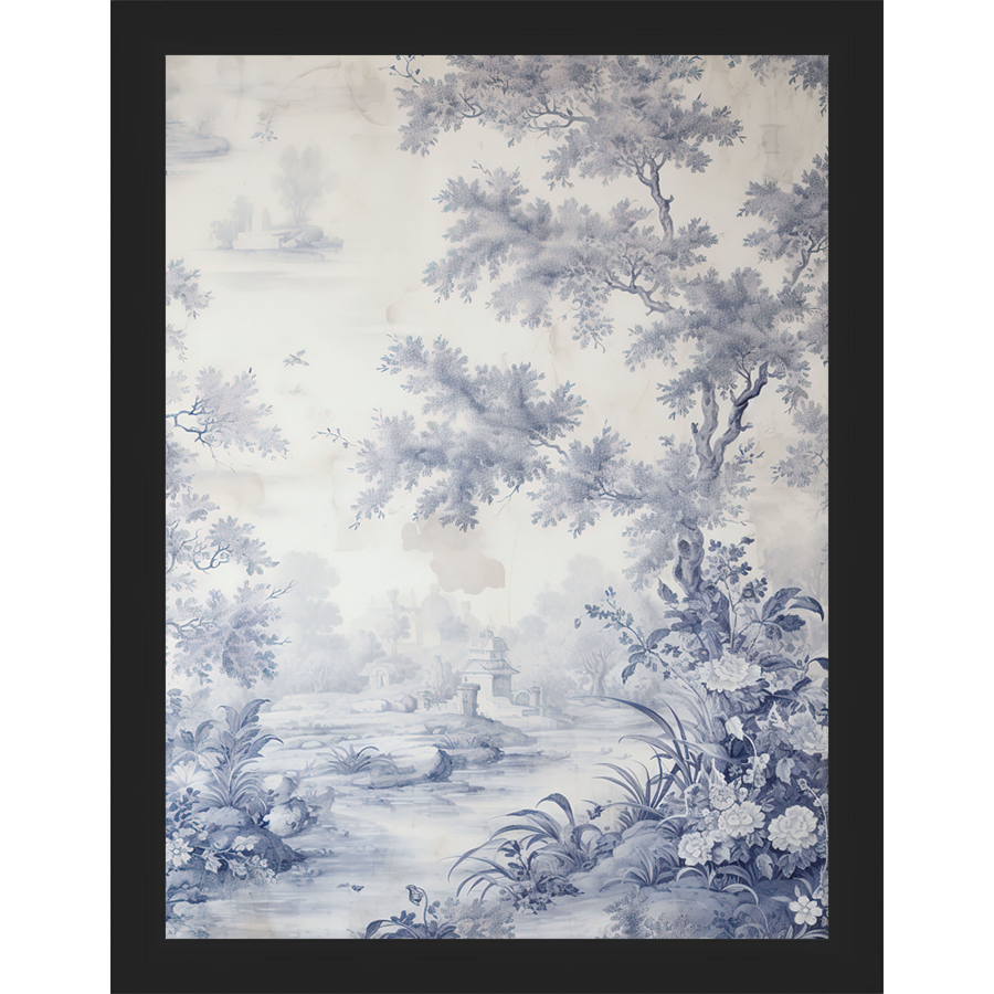 SA334-TOILE LANDSCAPE II Hand framed in a matte black frame. Finished Size: W 10.25 in x H 13.25 in