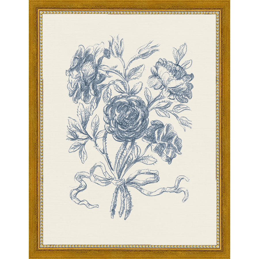 SA335-TOILE BOUQUET I Hand framed in a transitional gold frame. Finished Size: W 10.25 in x H 13.25 in