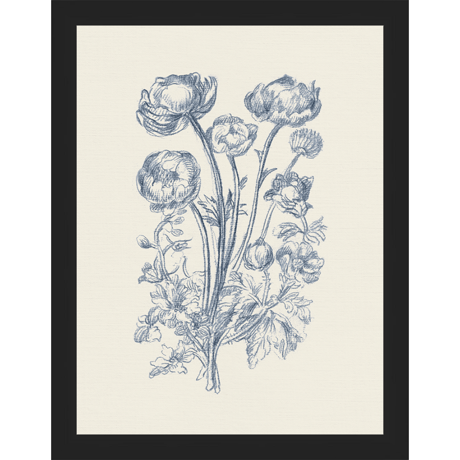 SA336-TOILE BOUQUET II Hand framed in a matte black frame. Finished Size: W 10.25 in x H 13.25 in