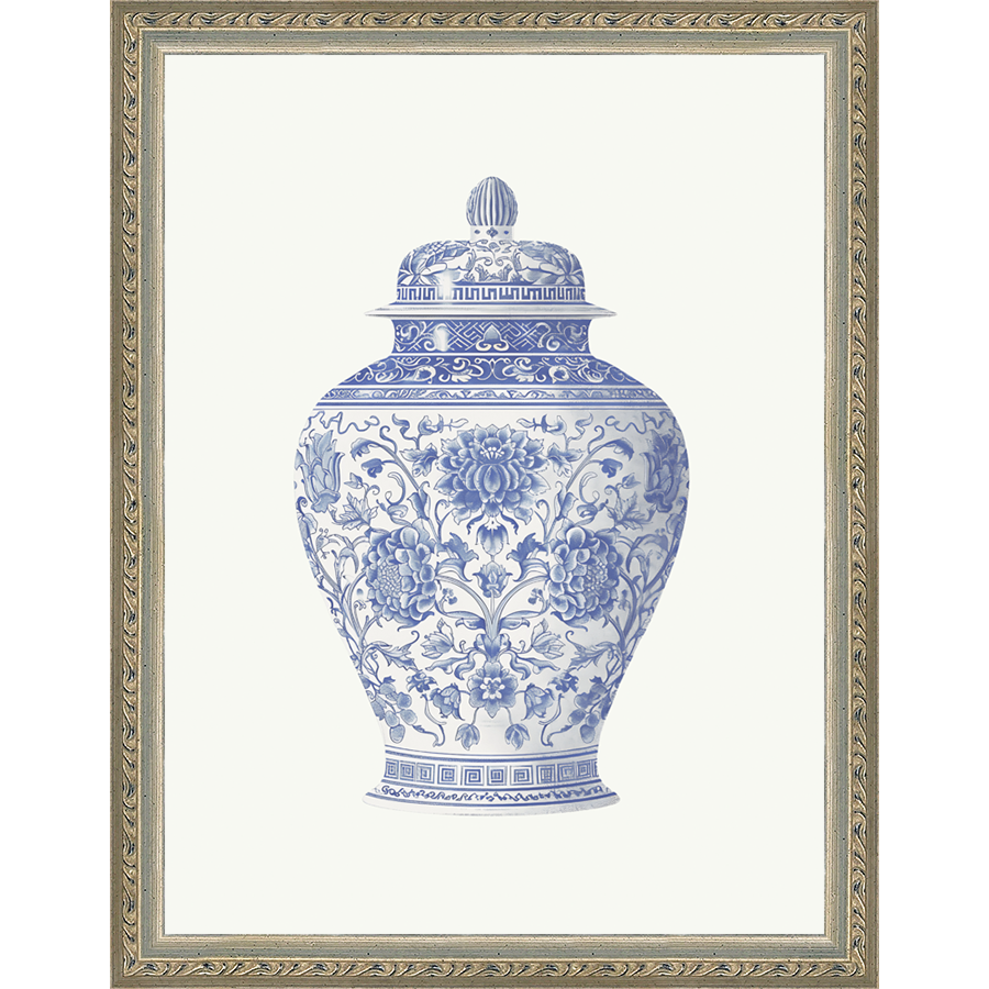 SA337-GINGER JAR I Hand framed in an ornate dark silver frame. Finished Size: W 10.25 in x H 13.25 in