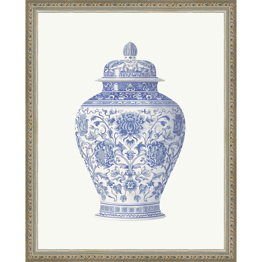 SA337-GINGER JAR I Hand framed in an ornate dark silver frame. Finished Size: W 12.25 in x H 15.25 in