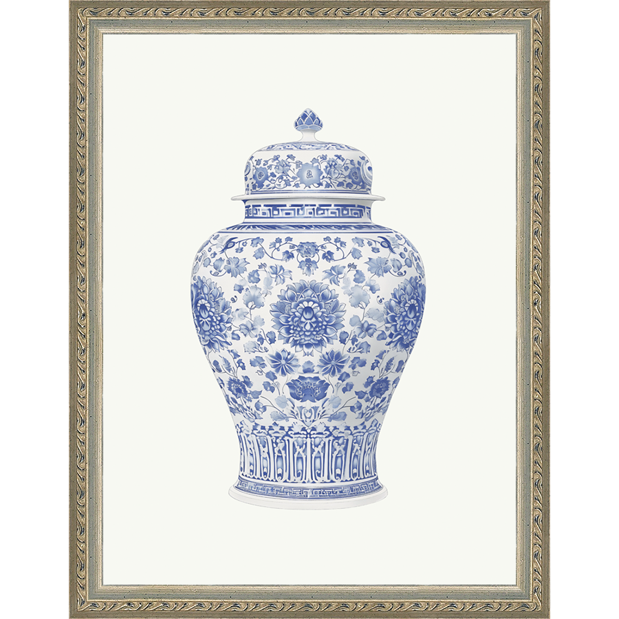 SA340-GINGER JAR IV Hand framed in an ornate dark silver frame. Finished Size: W 10.25 in x H 13.25 in