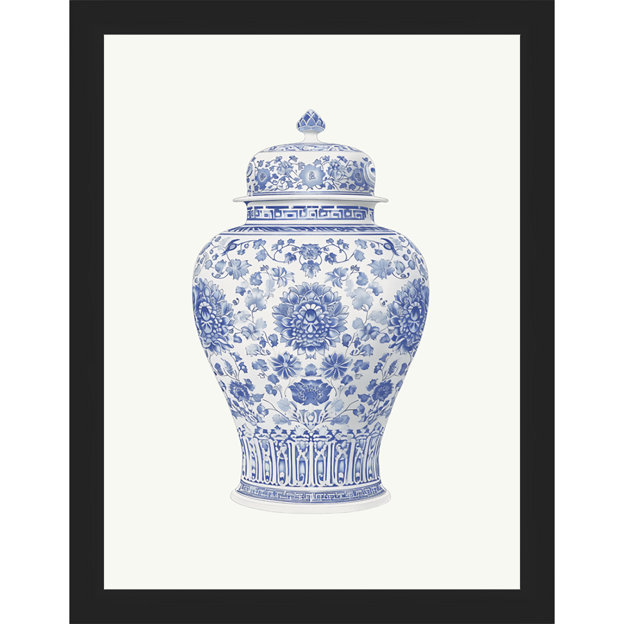 SA340-GINGER JAR IV Hand framed in a matte black frame. Finished Size: W 10.25 in x H 13.25 in