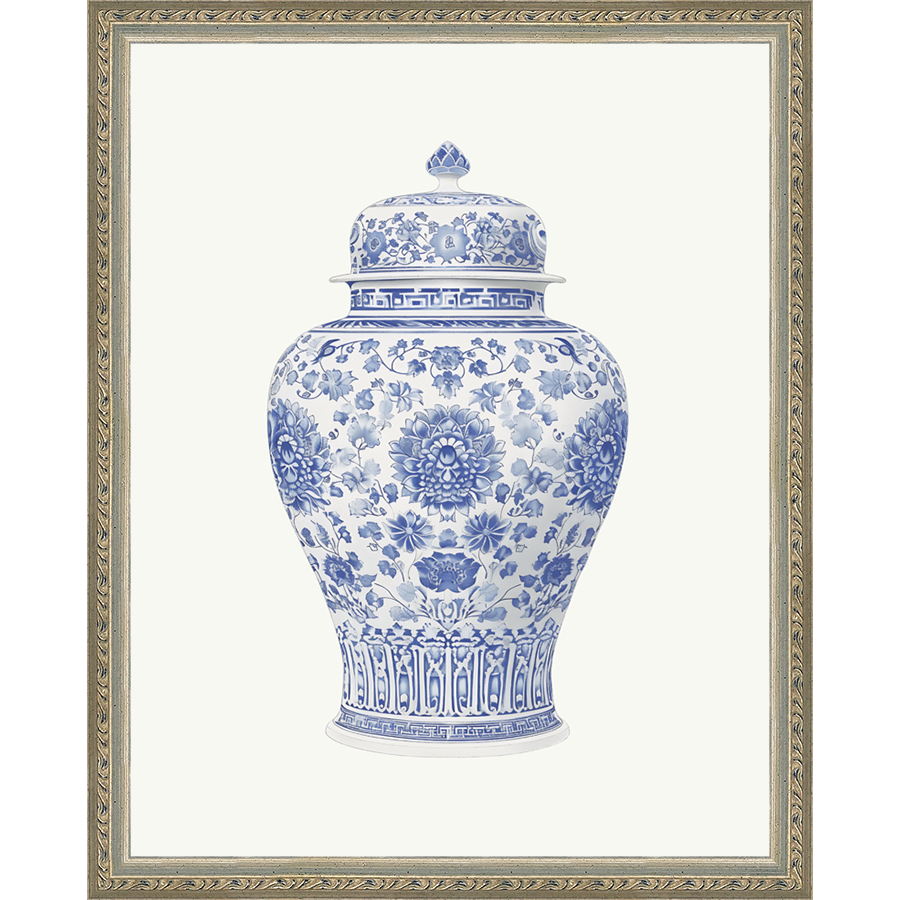 SA340-GINGER JAR IV Hand framed in an ornate dark silver frame. Finished Size: W 12.25 in x H 15.25 in