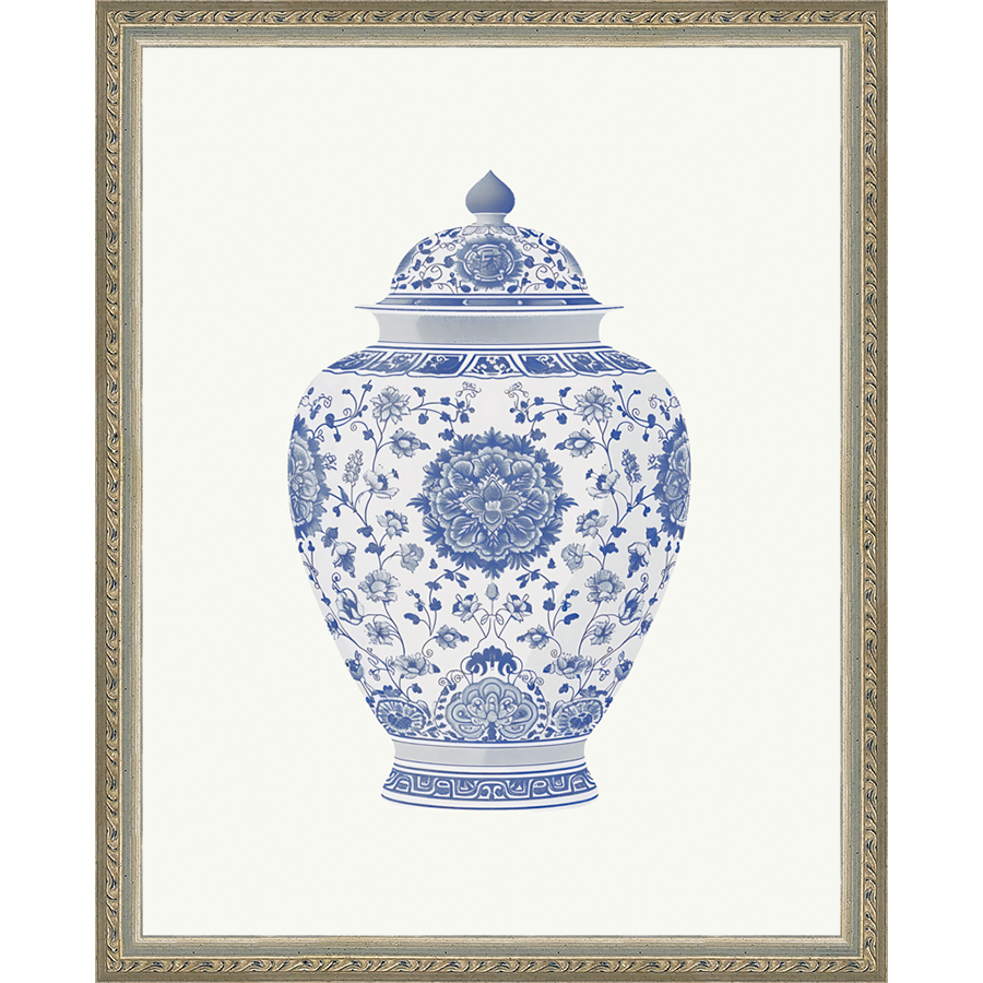 SA341-GINGER JAR V Hand framed in an ornate dark silver frame. Finished Size: W 12.25 in x H 15.25 in