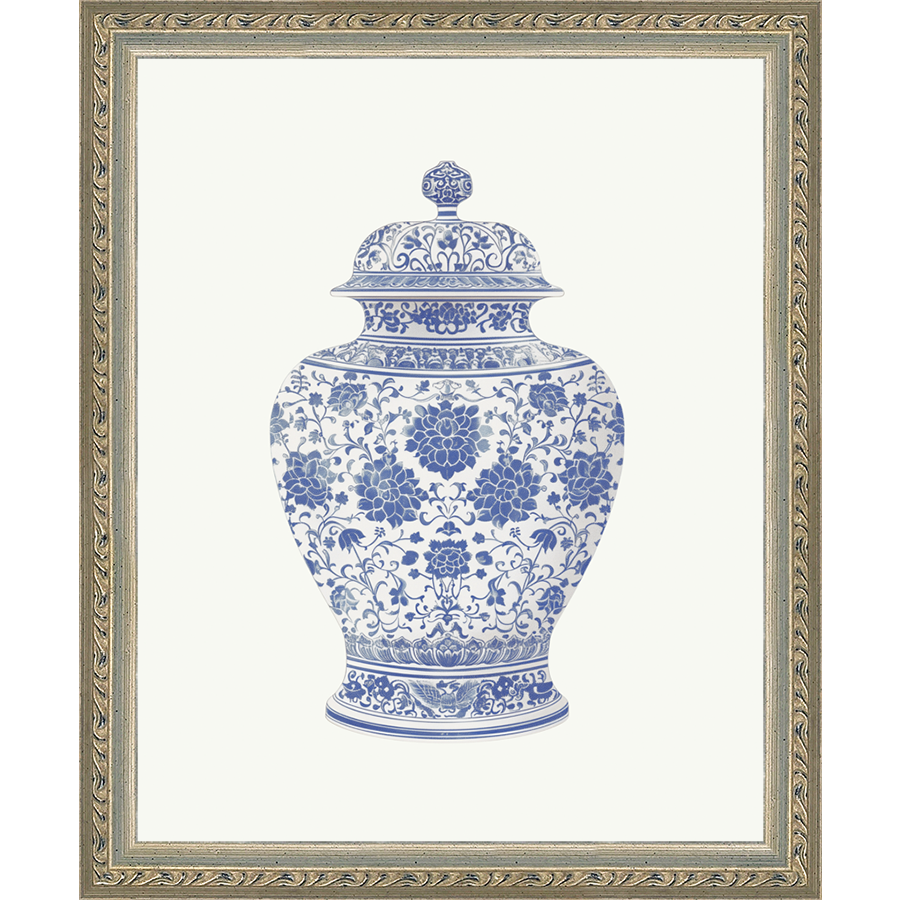 SA342-GINGER JAR VI Hand framed in an ornate dark silver frame. Finished Size: W 9.25 in x H 11.25 in