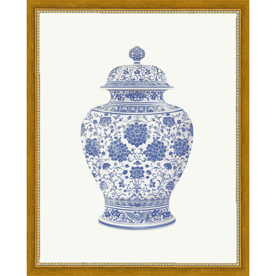 SA342-GINGER JAR VI Hand framed in a transitional gold frame. Finished Size: W 12.25 in x H 15.25 in