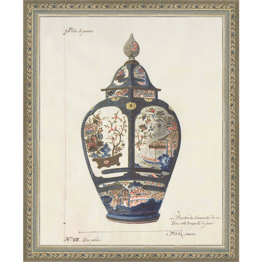 SA345-VINTAGE GINGER JAR III Hand framed in an ornate dark silver frame. Finished Size: W 9.25 in x H 11.25 in