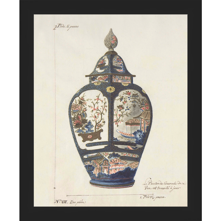 SA345-VINTAGE GINGER JAR III Hand framed in a matte black frame. Finished Size: W 9.25 in x H 11.25 in