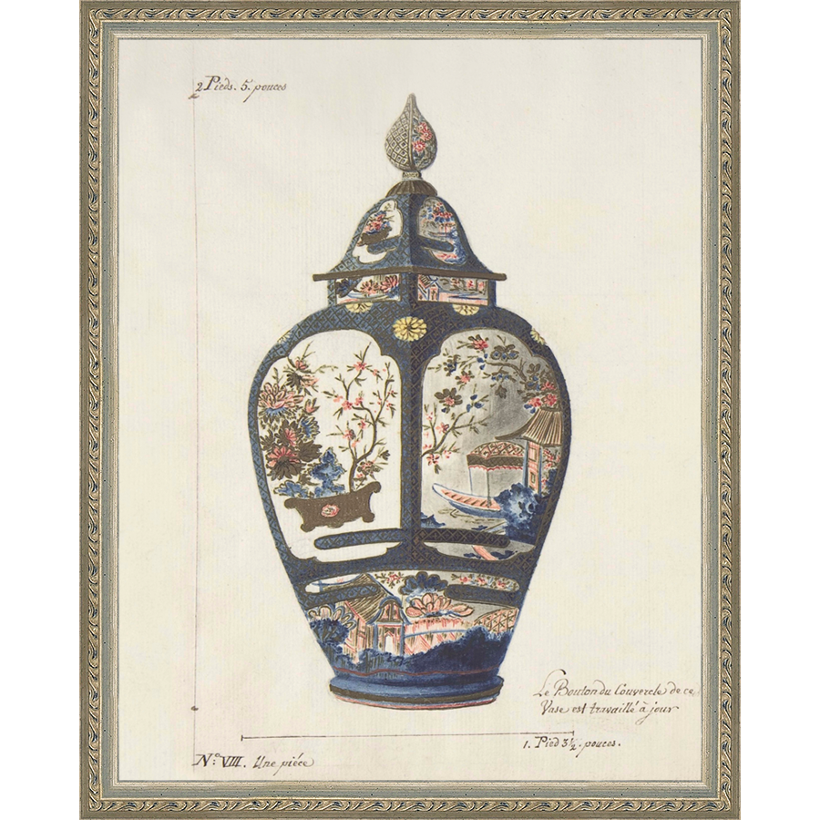 SA345-VINTAGE GINGER JAR III Hand framed in an ornate dark silver frame. Finished Size: W 12.25 in x H 15.25 in