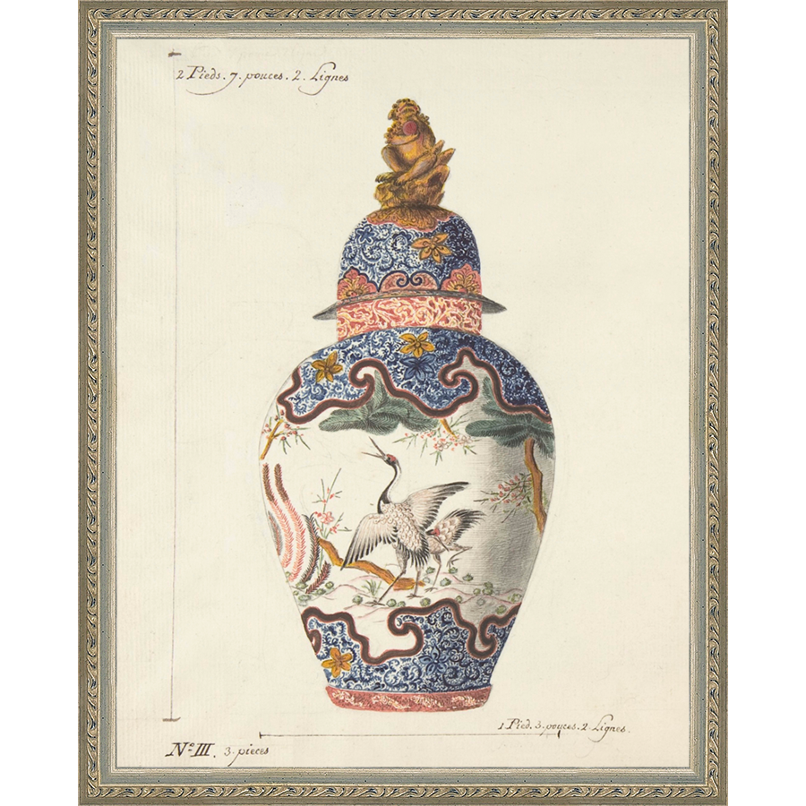 SA346-VINTAGE GINGER JAR IV Hand framed in an ornate dark silver frame. Finished Size: W 12.25 in x H 15.25 in