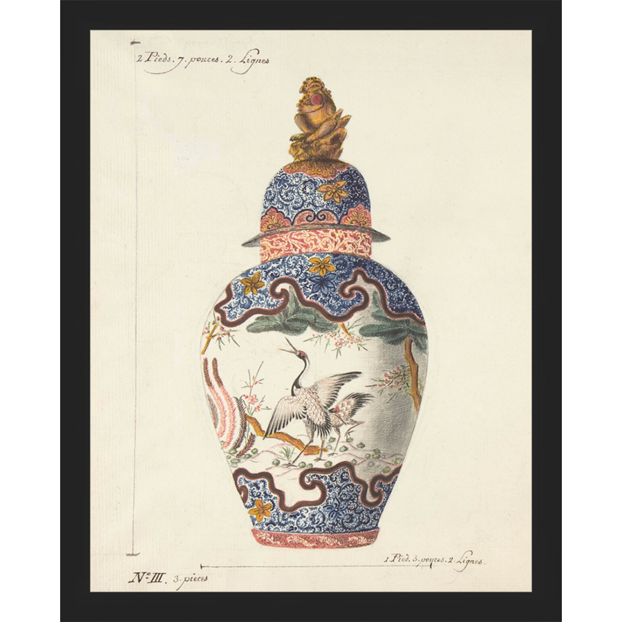 SA346-VINTAGE GINGER JAR IV Hand framed in a matte black frame. Finished Size: W 12.25 in x H 15.25 in