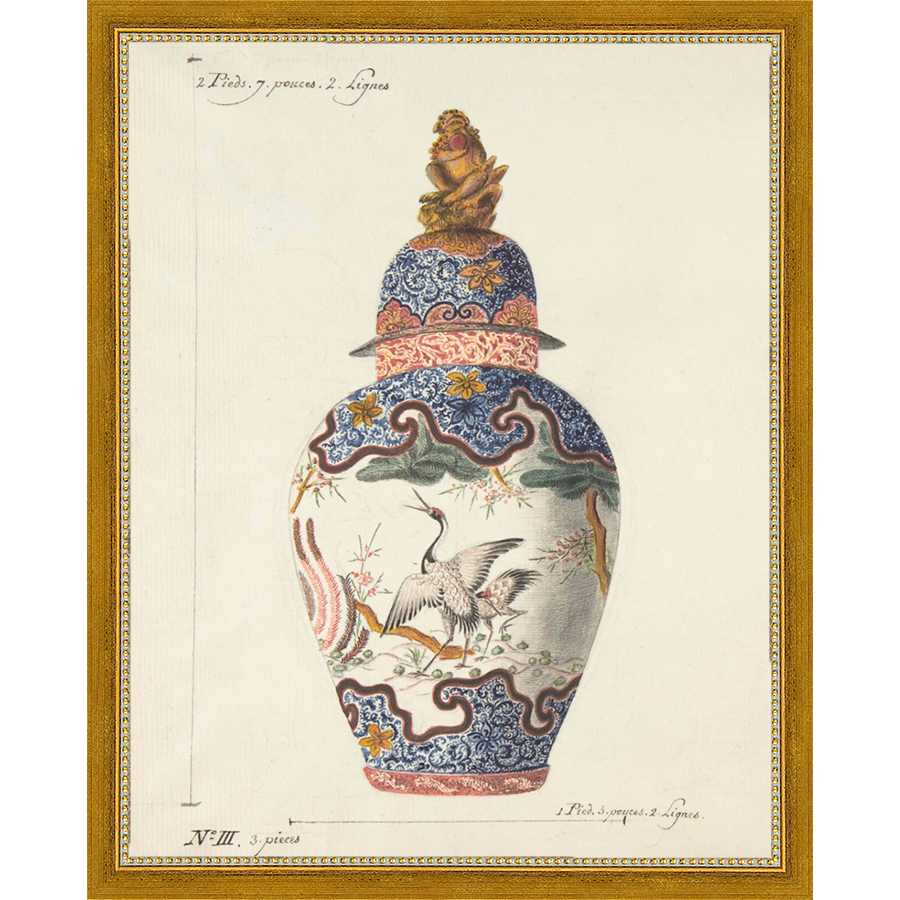 SA346-VINTAGE GINGER JAR IV Hand framed in a transitional gold frame. Finished Size: W 12.25 in x H 15.25 in