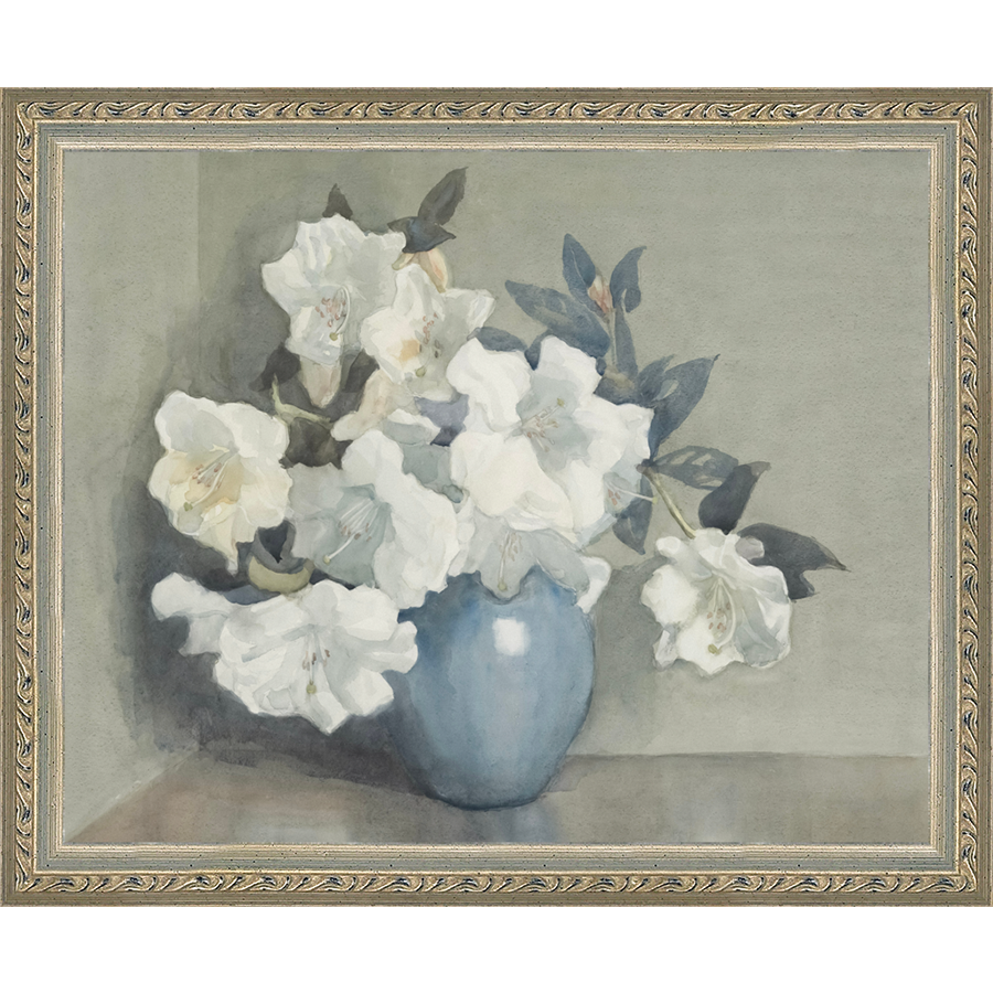 WHITE FLOWERS IN BLUE VASE - Kings Fine Art & Decor