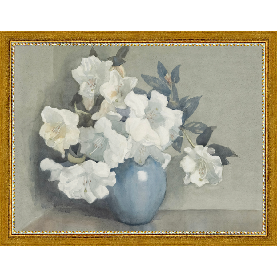 WHITE FLOWERS IN BLUE VASE - Kings Fine Art & Decor