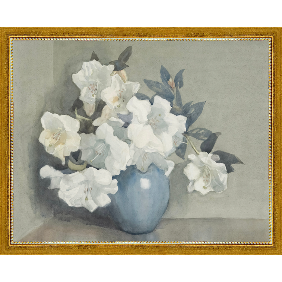 WHITE FLOWERS IN BLUE VASE - Kings Fine Art & Decor