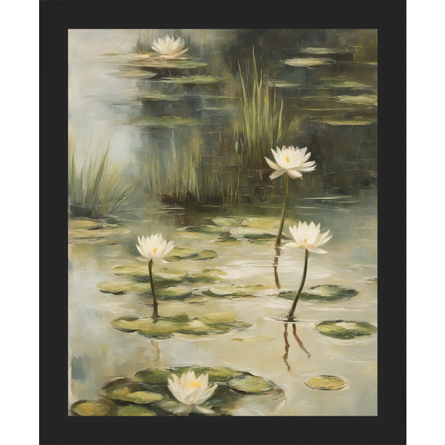 SA351-LOTUS FLOWERS Hand framed in a matte black frame. Finished Size: W 9.25 in x H 11.25 in