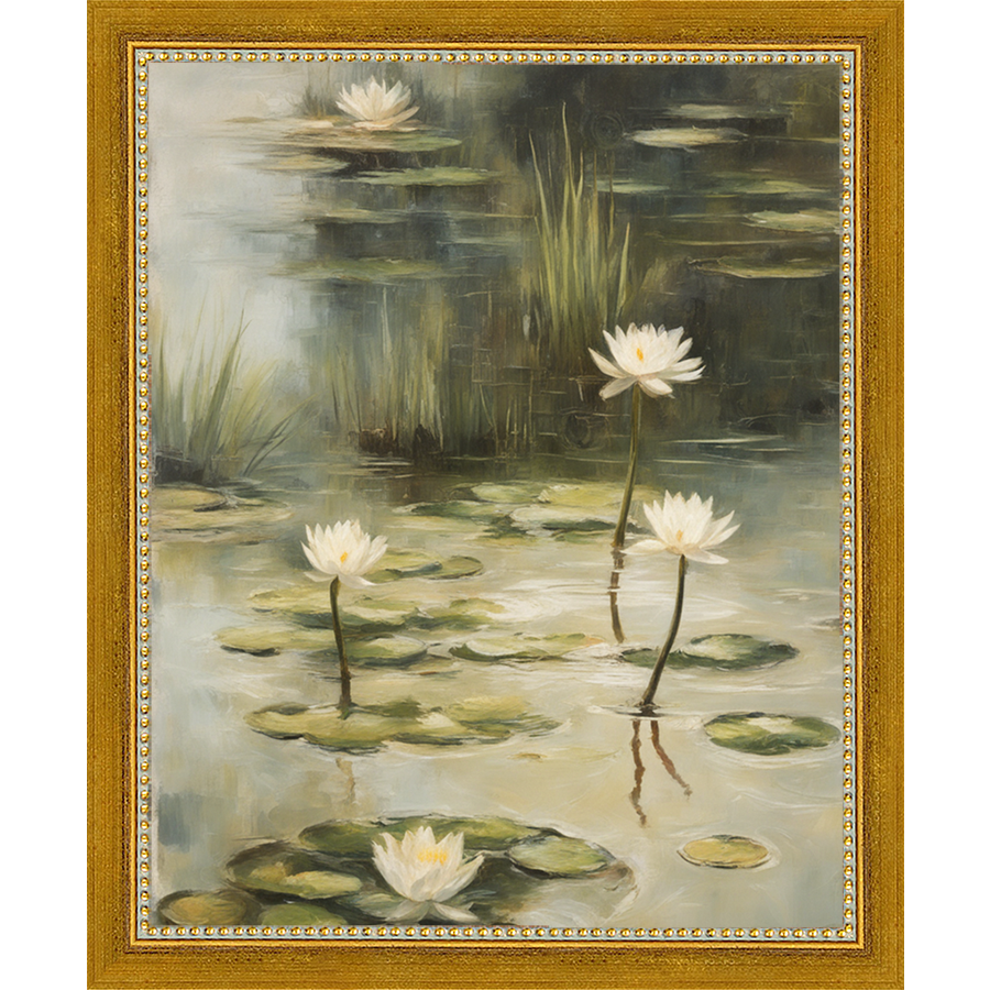 SA351-LOTUS FLOWERS Hand framed in a transitional gold frame. Finished Size: W 9.25 in x H 11.25 in