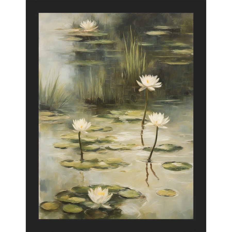 SA351-LOTUS FLOWERS Hand framed in a matte black frame. Finished Size: W 10.25 in x H 13.25 in