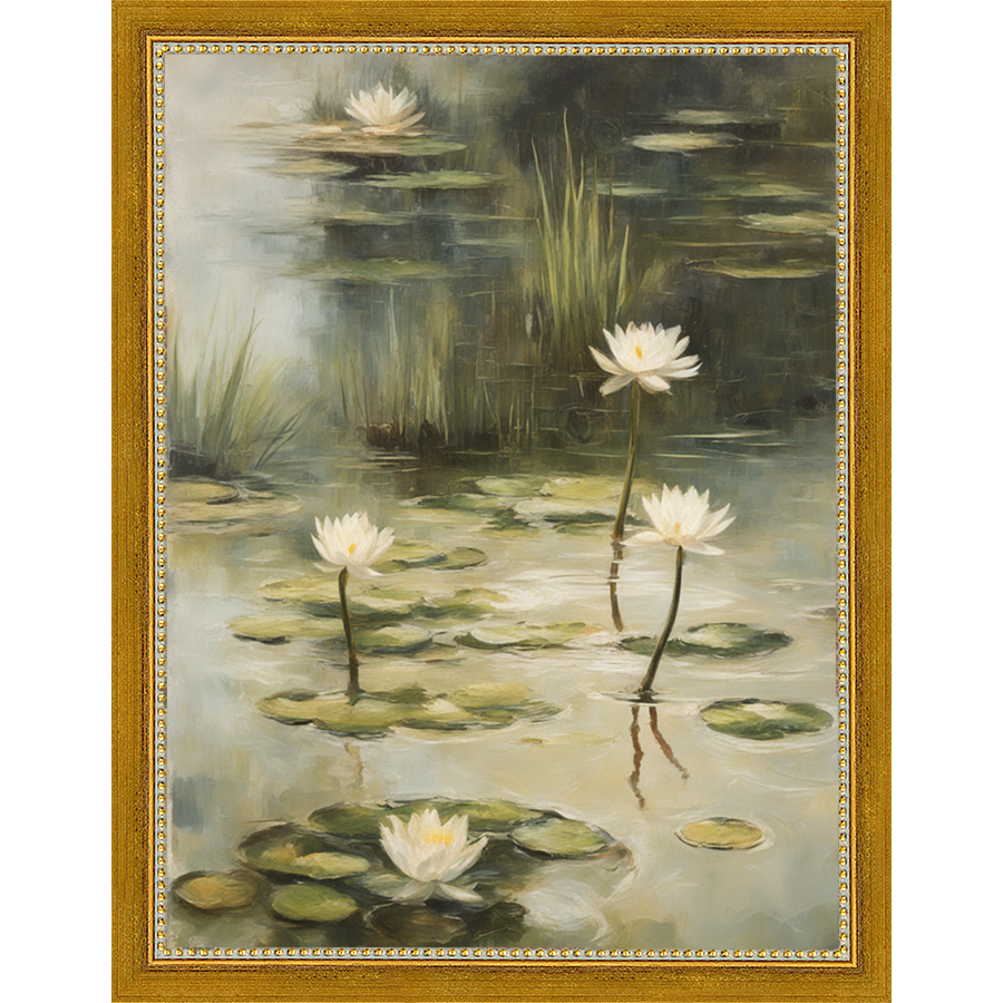 SA351-LOTUS FLOWERS Hand framed in a transitional gold frame. Finished Size: W 10.25 in x H 13.25 in