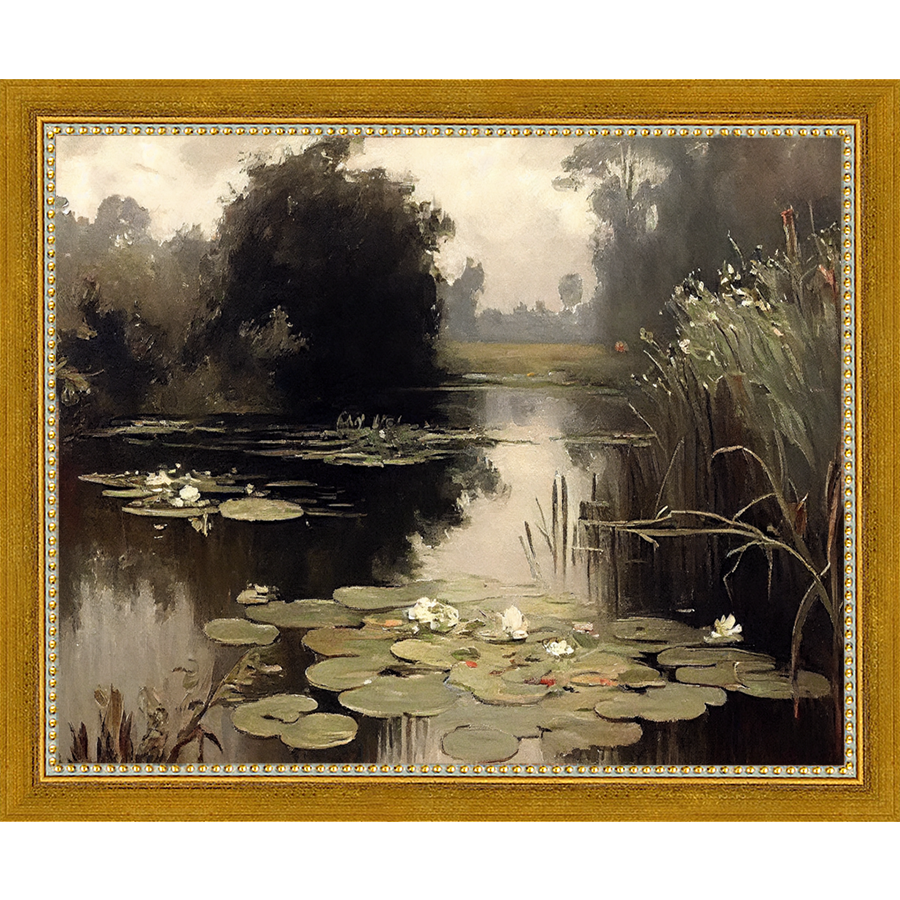 SA352-POND LILIES Hand framed in a transitional gold frame. Finished Size: W 11.25 in x H 9.25 in