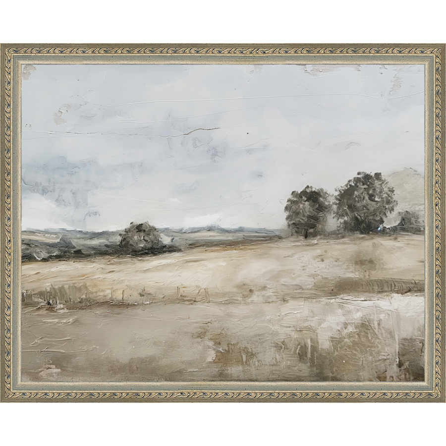 SA354-PRAIRIE LANDSCAPE Hand framed in an ornate dark silver frame. Finished Size: W 15.25 in x H 12.25 in