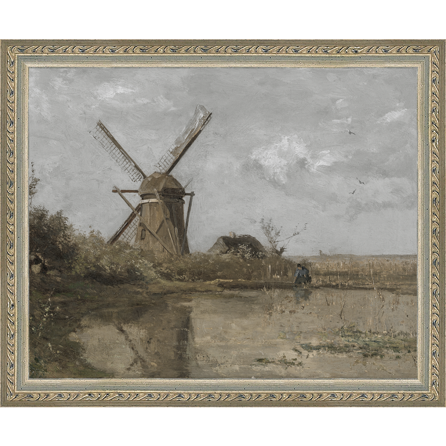 SA355-WINDMILL Hand framed in an ornate dark silver frame. Finished Size: W 11.25 in x H 9.25 in